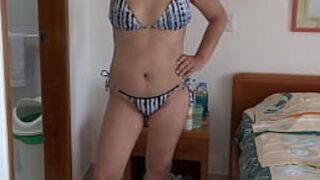 On The Beach&comma; My Stepmom In A Bikini Shows Me Her Hairy Pussy&comma; Ass&comma; And Tits&period;