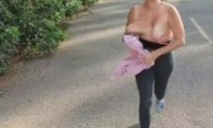 Jogging Topless At Lake Murray, Huge Natural Tits Flying All Over!! Come Watch In Person!