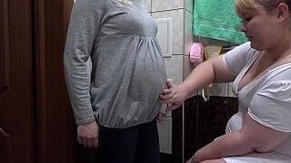 A Nurse Makes For A Pregnant MILF Milky Enema In Hairy Pussy And Massages Her Vagina&period; Procedures Unexpectedly End In Orgasm&period; Fet