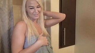 After Showering Milf Stepmom Cleans Stepsons Cock Too