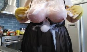 bbw , big tits , gloves , mature , milf , natural , nipples , rubber , saggy tits , wet , 