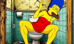 The Simpsons Porn Parody: Sexy Cheating Wife Marge Lets A Black Dude Fuck Her In The Public Toilet