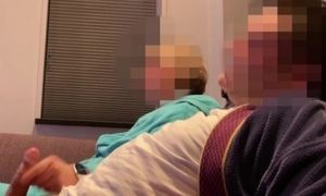 'casual Handjob From Wife While Watching TV On Couch'