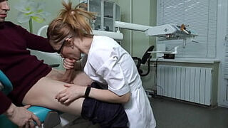 A Female Doctor MILF With Glasses Grabbed The Patient's Cock And Began To Greedily Give Him A Hardcore Blowjob And Handjob