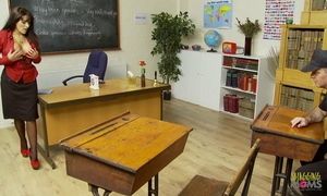 A Beautiful Mature Brunette Teacher Masturbates In The Classroom And Then Is Fucked Really Hard By A Janitor