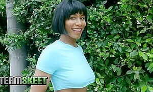 Teamskeet - Ebony Teen 18+ Lets White Stud Cum On Her Tits