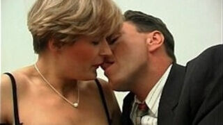 Short Haired French MILF In Stockings Gets Her Ass Pounded And Facialized