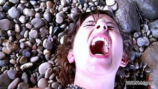 Myfirstpublic Mouth Filling With Cum On The Beach